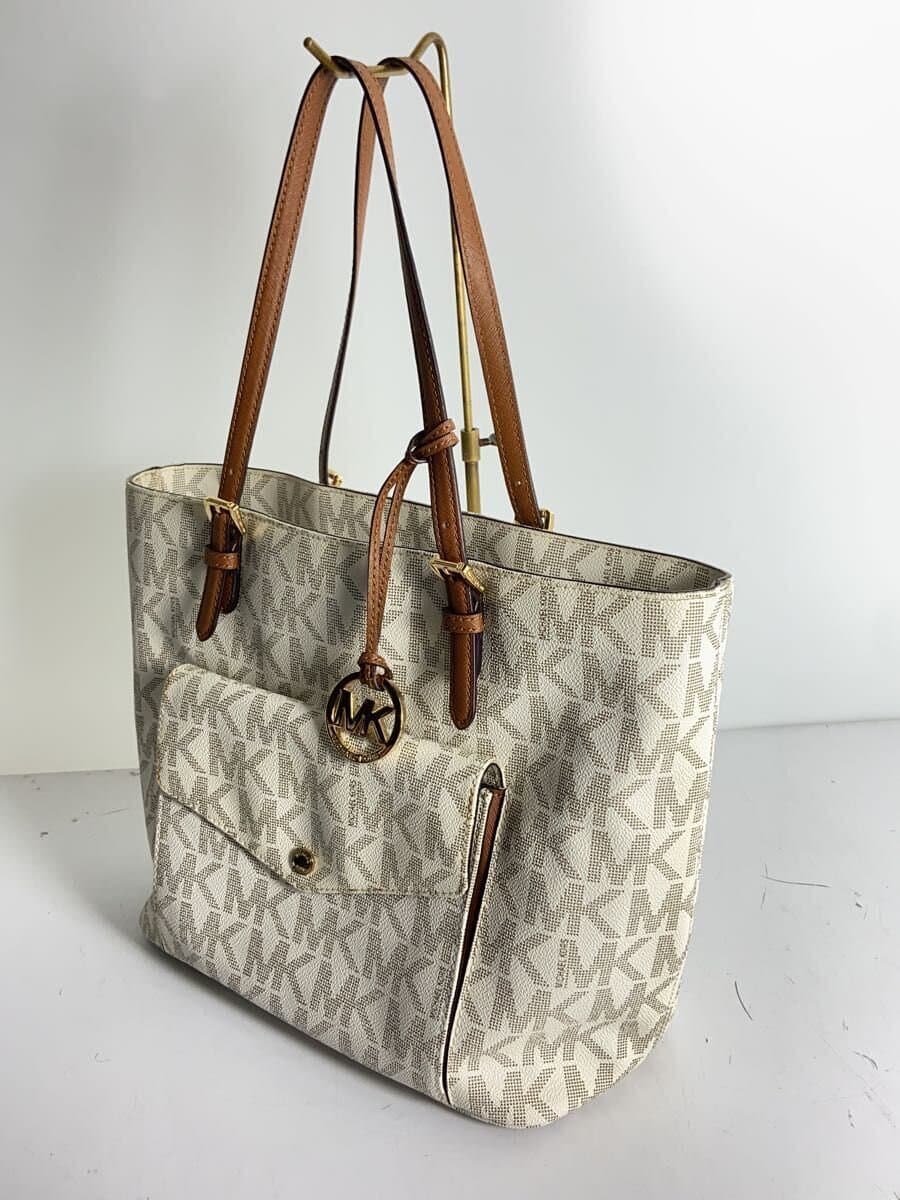 MICHAEL MICHAEL KORS Handbag Tote Bag Logo Leather WHT Charm 2