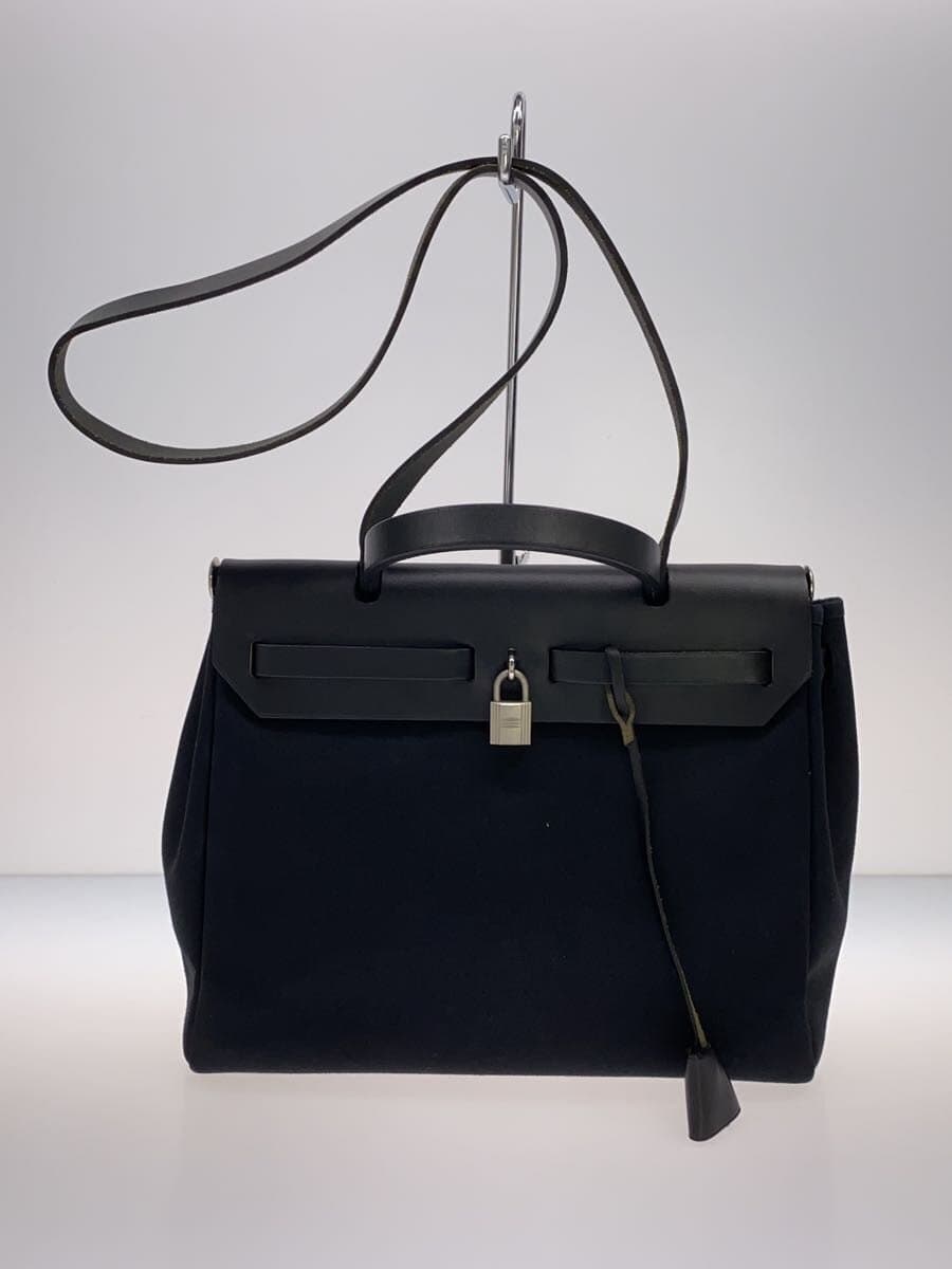 HERMES Shoulder Bag Canvas BLK Solid 3