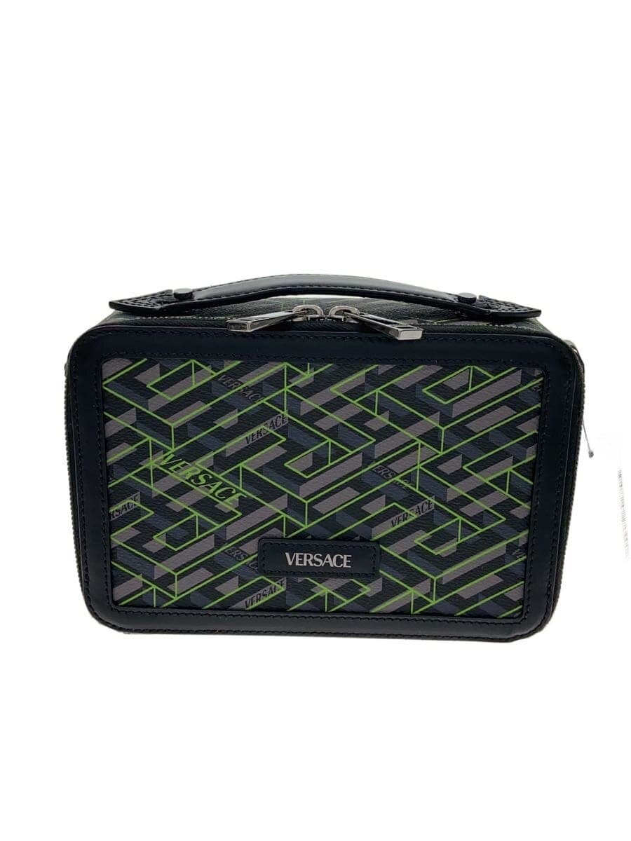 VERSACE Shoulder Bag Leather Green All-over Print