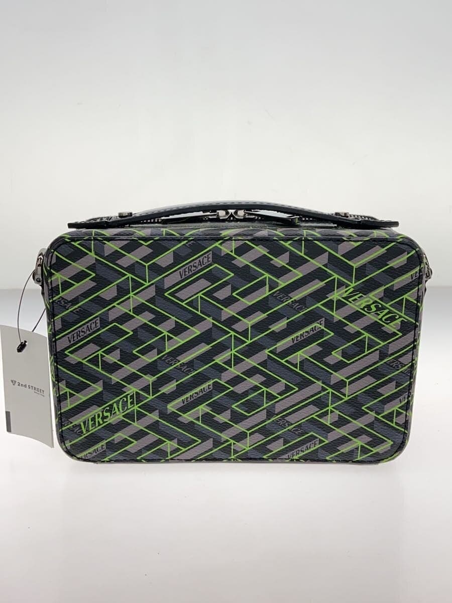 VERSACE Shoulder Bag Leather Green All-over Print 3