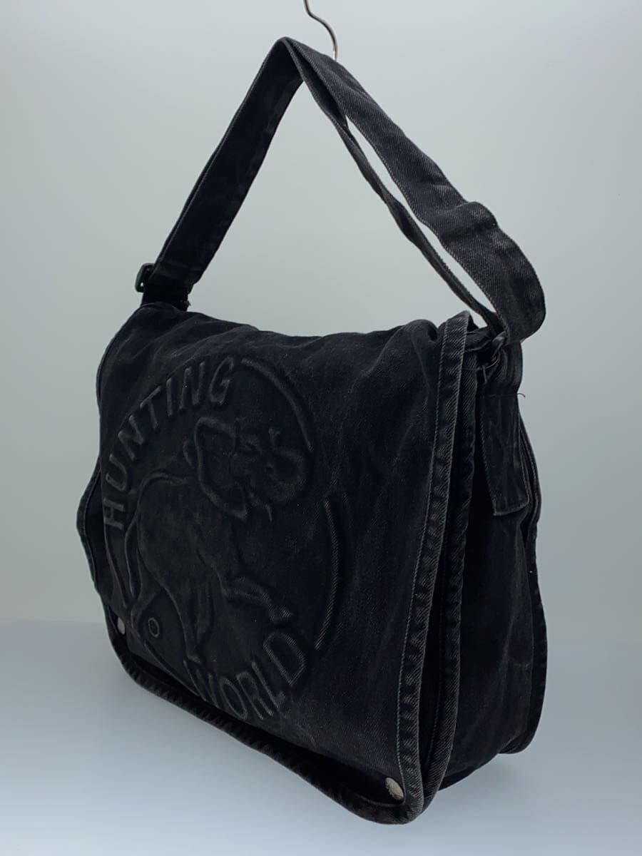 HUNTING WORLD Flap Shoulder Bag Embossed Logo Denim BLK 2