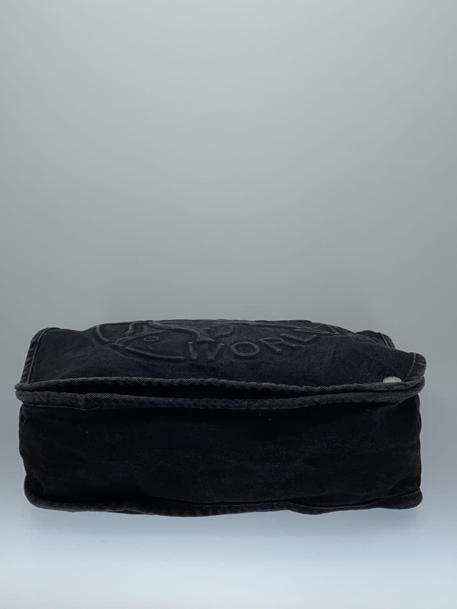 HUNTING WORLD Flap Shoulder Bag Embossed Logo Denim BLK 4