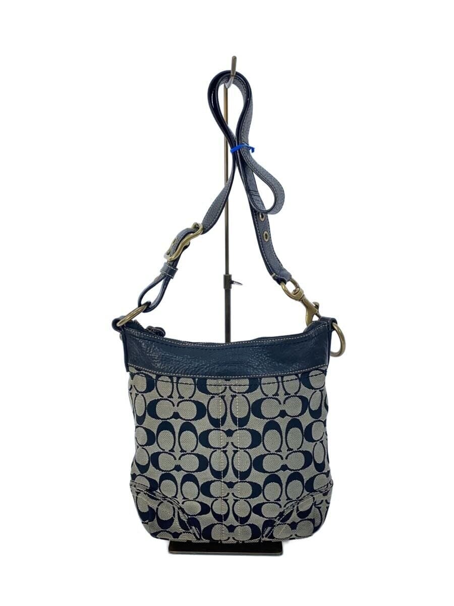 COACH Duffle Shoulder_Signature_Black Leather GRY All Over Pattern