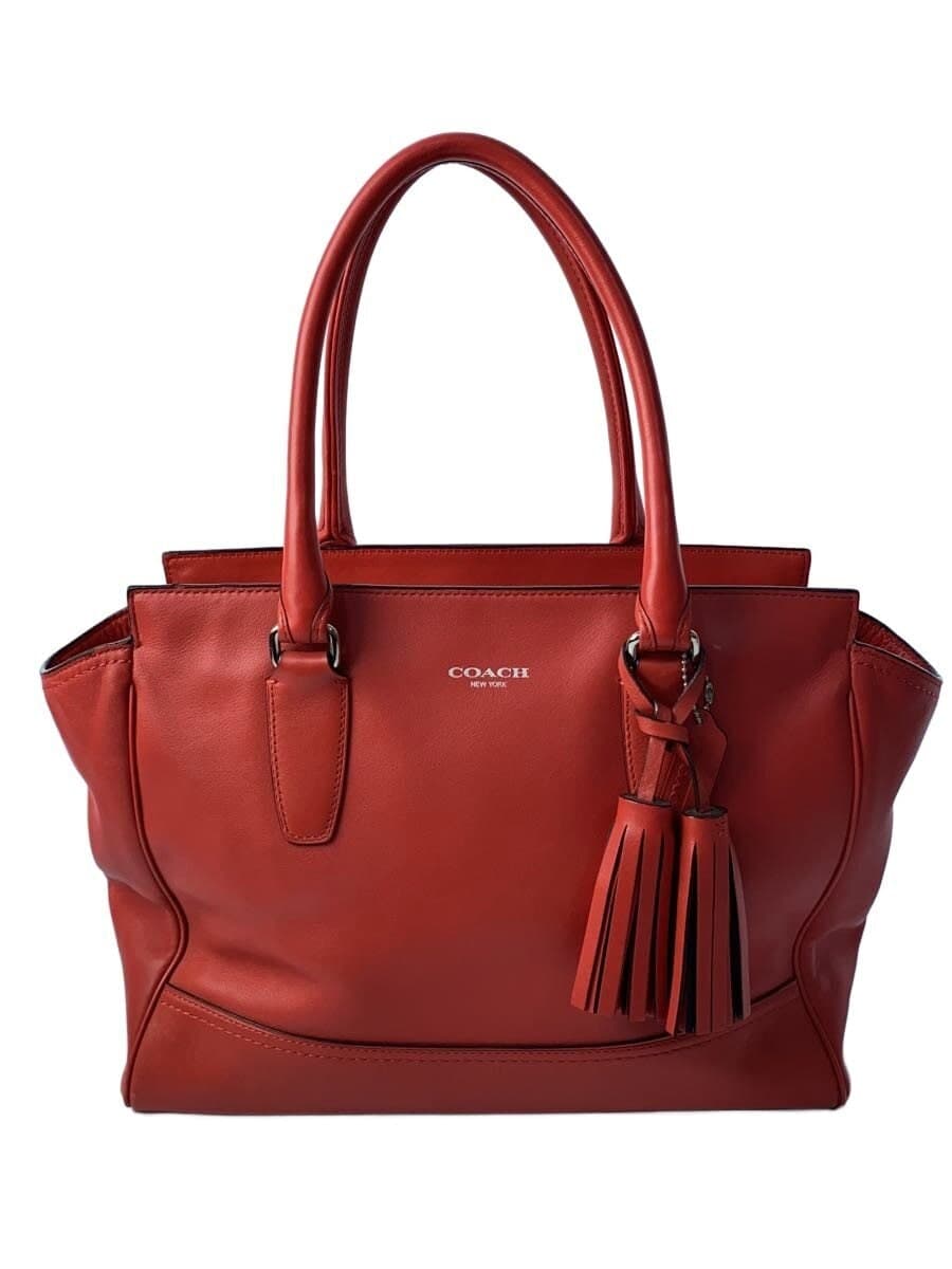 COACH Tote Bag Leather Red Solid Color 19890