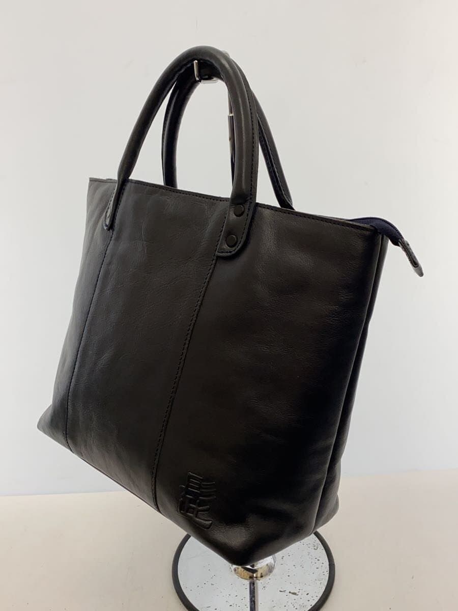 Mustache HIGE BAG Tote Bag Leather BLK Solid 2