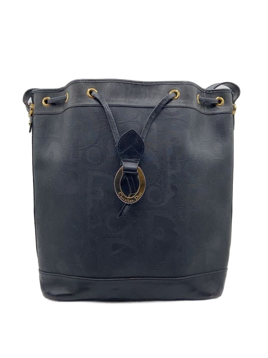Christian Dior All Do Drawstring Trotter Pattern Shoulder Bag Leather BLK All Over Pattern