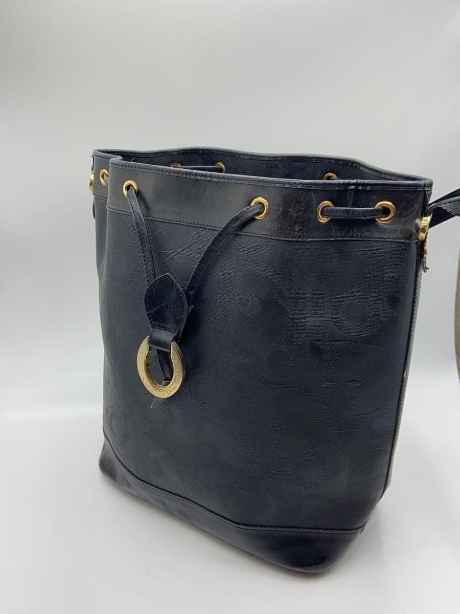 Christian Dior All Do Drawstring Trotter Pattern Shoulder Bag Leather BLK All Over Pattern 2