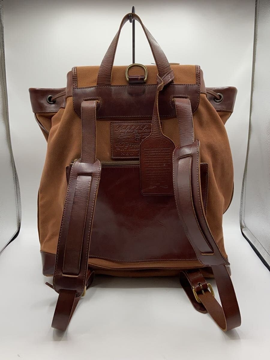 RALPH LAUREN Leather Patch Made in Italy Backpack Canvas Brown Solid 3