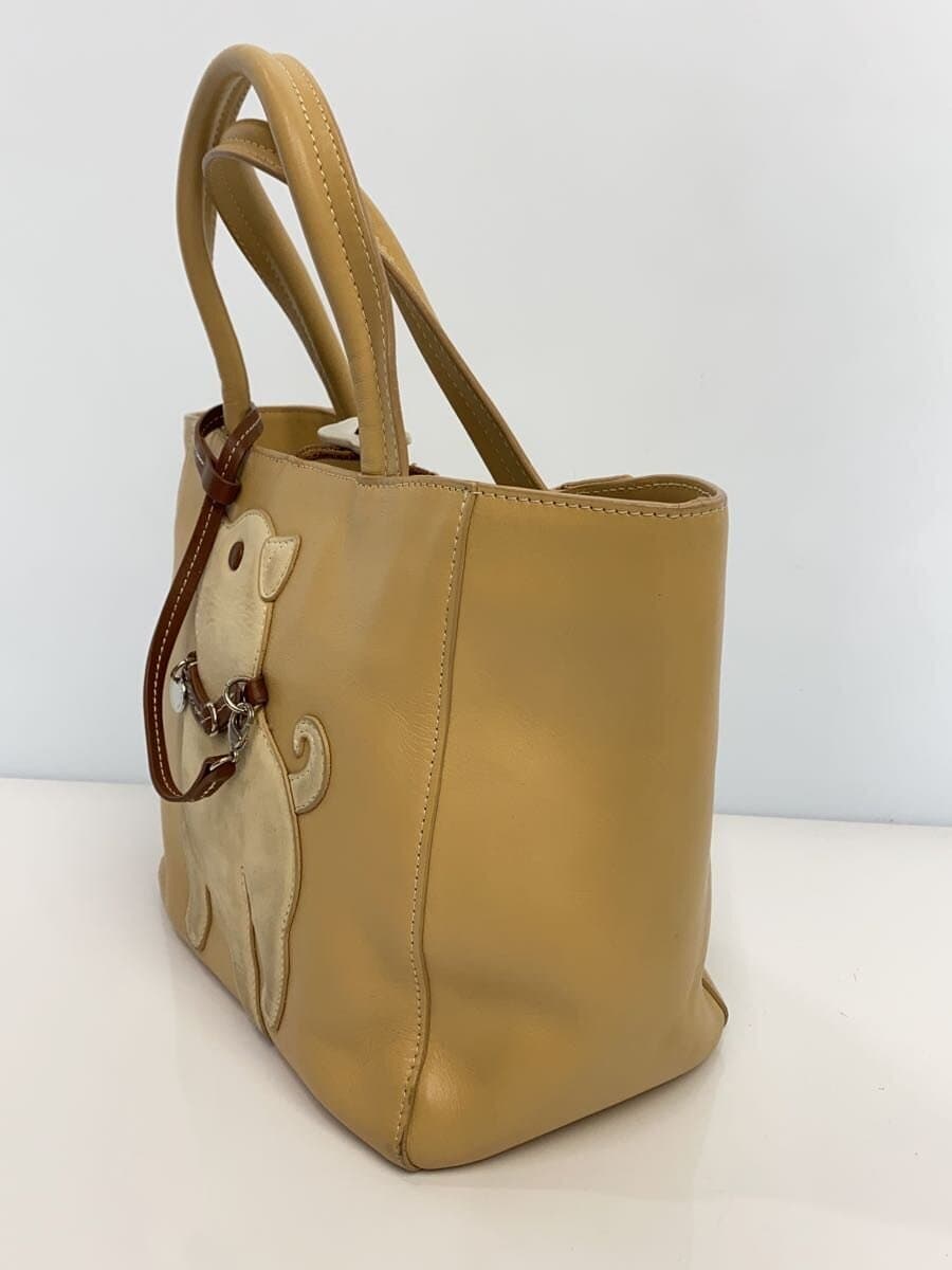 Kitamura Handbag Puppy Motif Leather Beige With Stain Kitamura 2