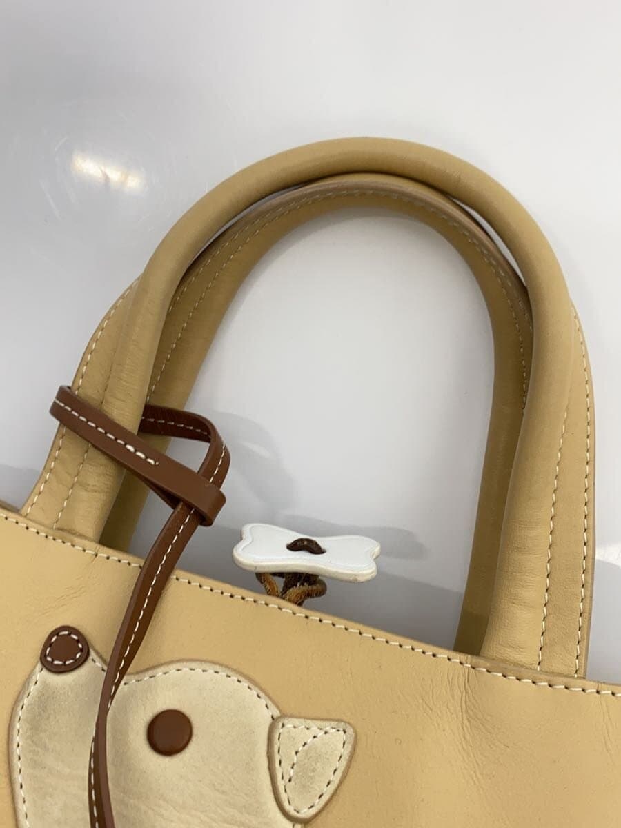 Kitamura Handbag Puppy Motif Leather Beige With Stain Kitamura 8