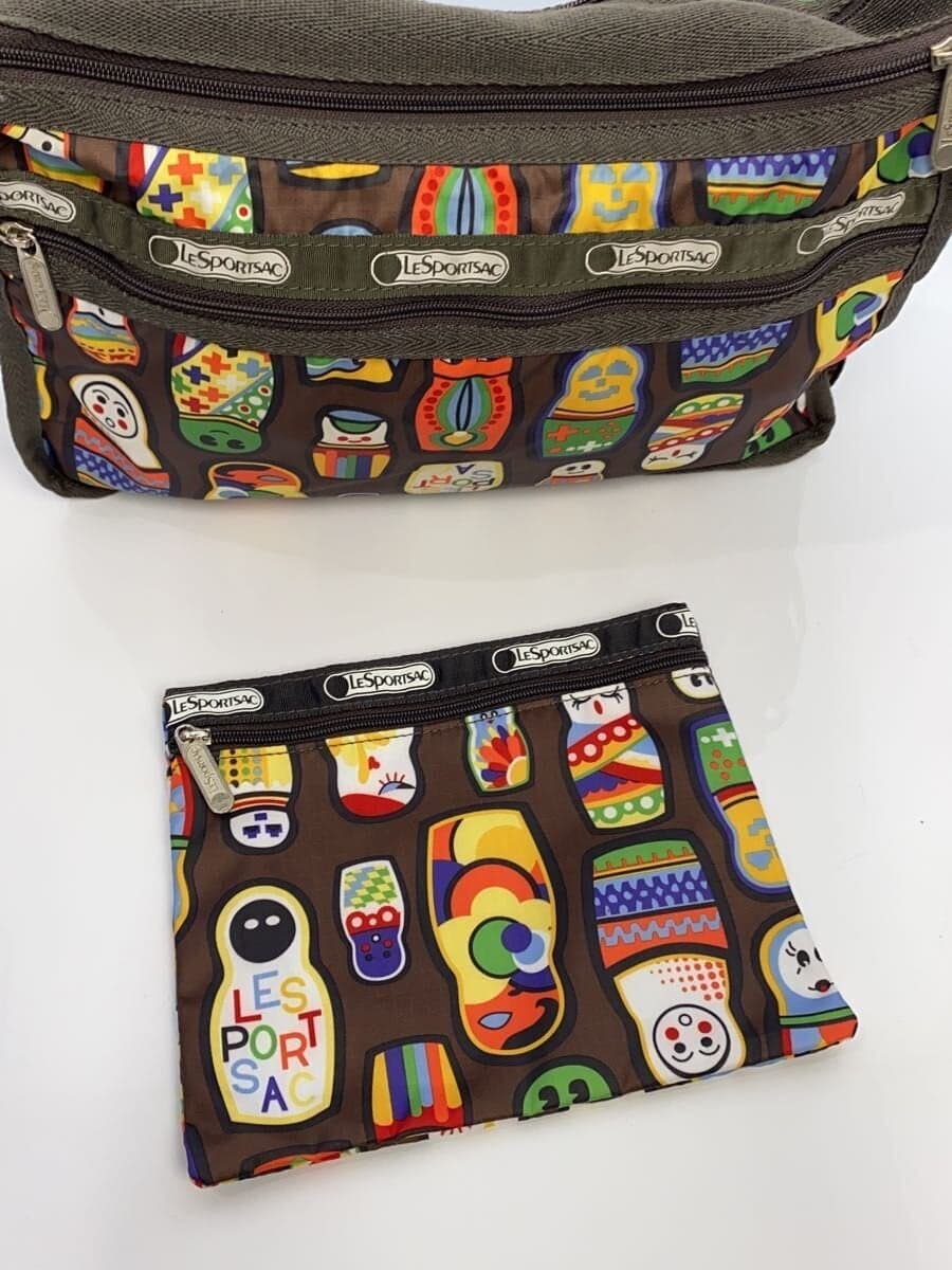 LESPORTSAC Shoulder Bag All Over Pattern Brown Pouch LeSportsac Sack 8