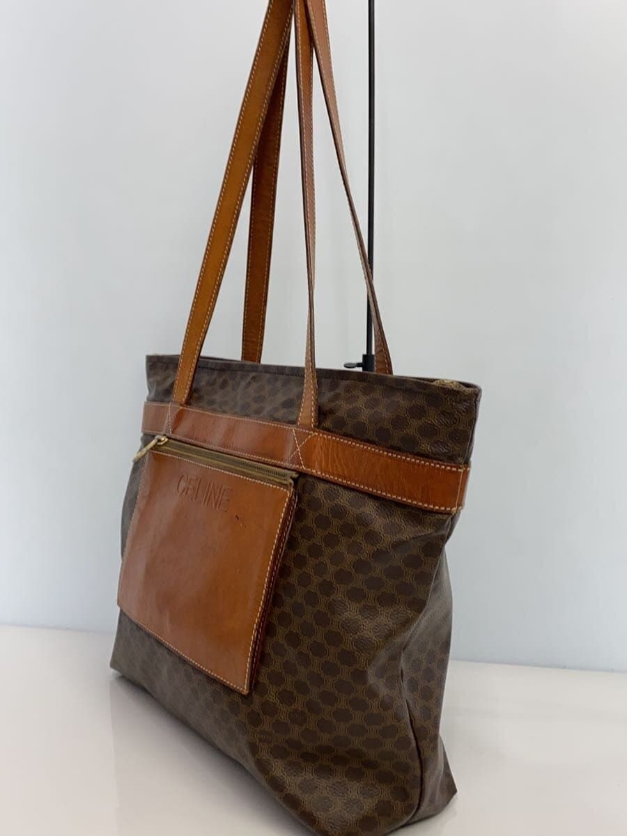 CELINE Macadam Pattern Tote Bag Leather Brown All Over Pattern Scratch 、With Wear Celine 2