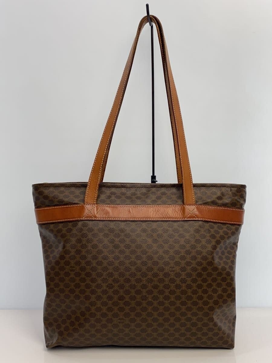CELINE Macadam Pattern Tote Bag Leather Brown All Over Pattern Scratch 、With Wear Celine 3