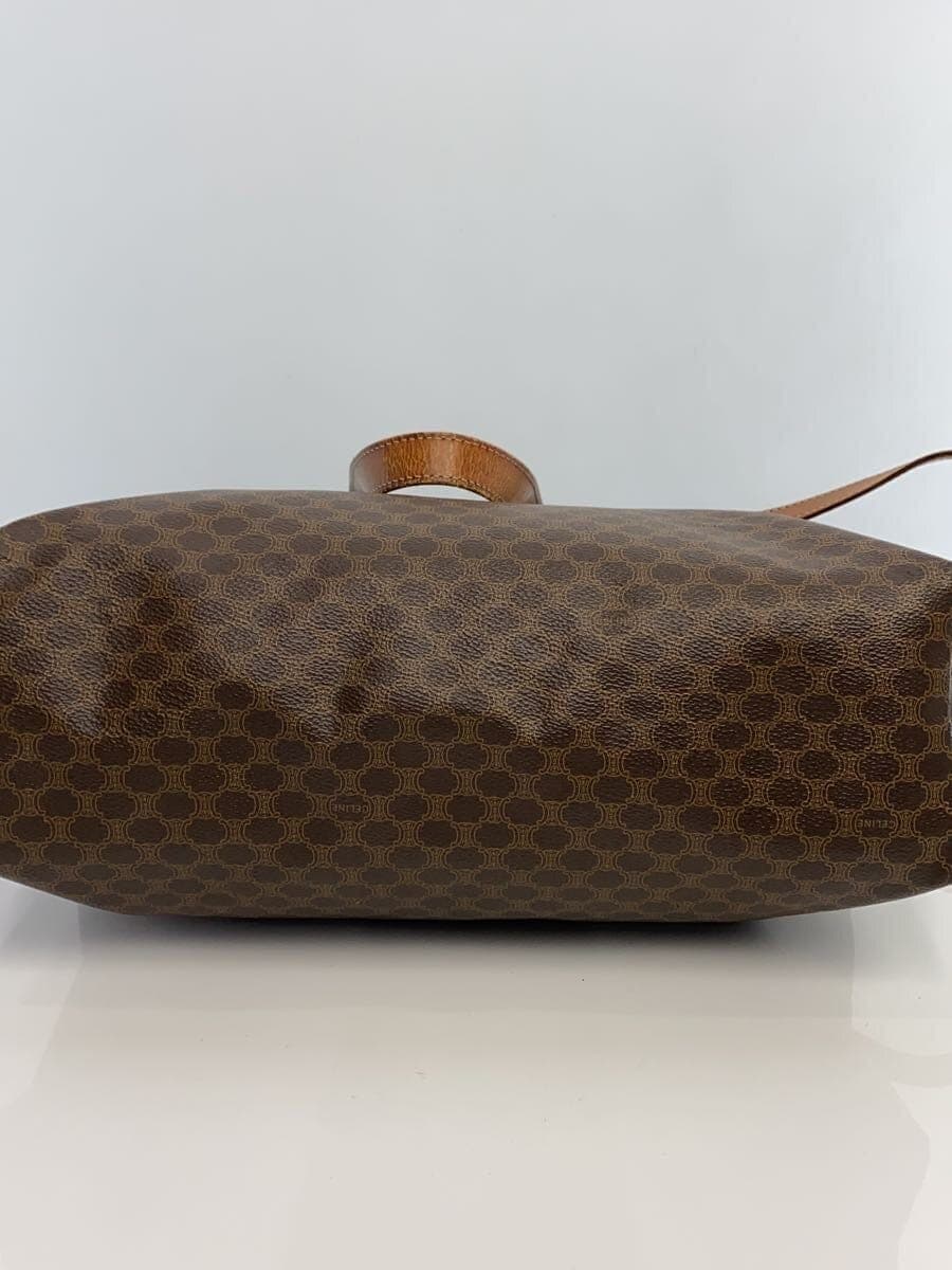CELINE Macadam Pattern Tote Bag Leather Brown All Over Pattern Scratch 、With Wear Celine 4