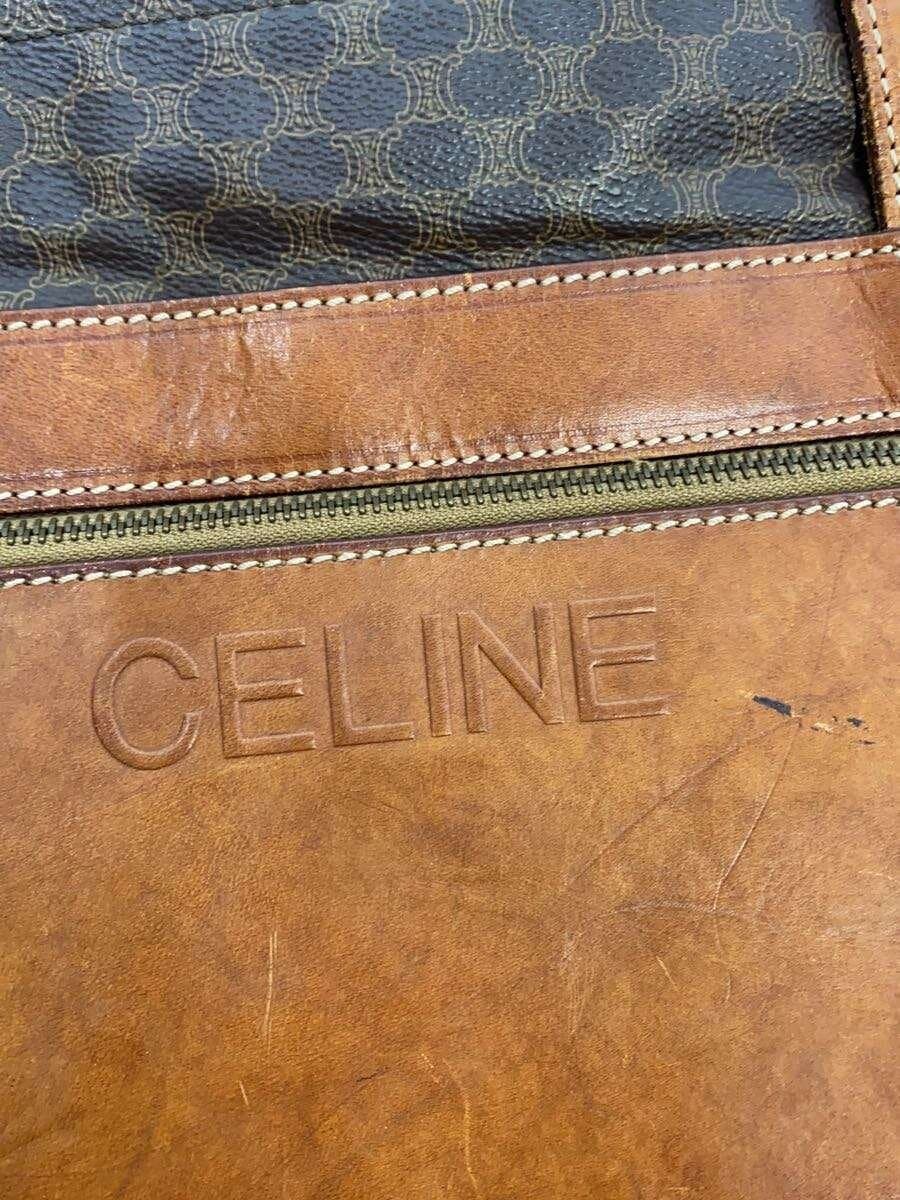 CELINE Macadam Pattern Tote Bag Leather Brown All Over Pattern Scratch 、With Wear Celine 5