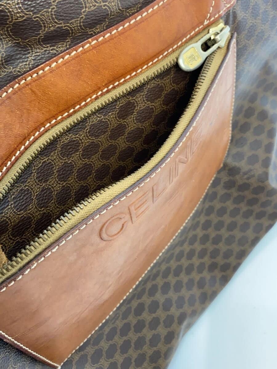CELINE Macadam Pattern Tote Bag Leather Brown All Over Pattern Scratch 、With Wear Celine 9
