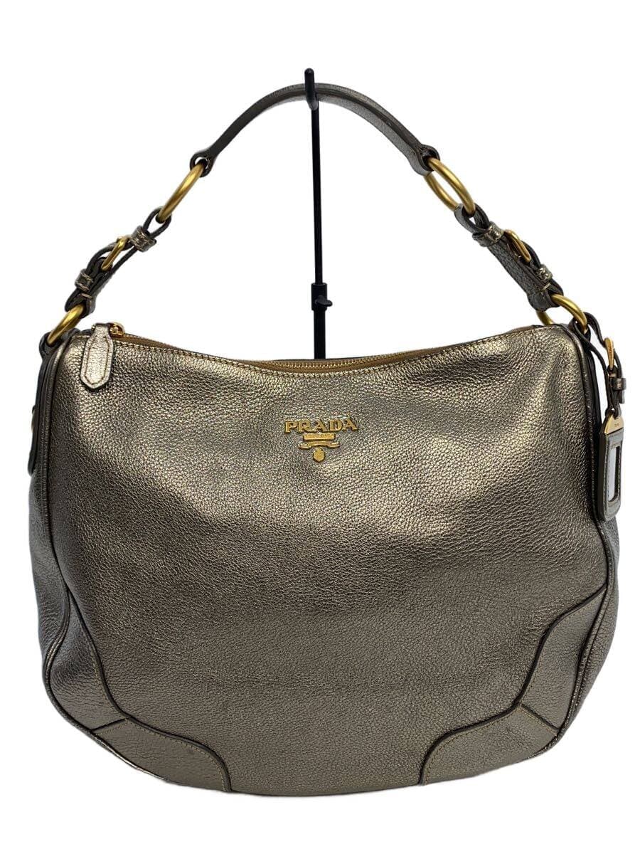 PRADA Tote Bag Handbag Leather Silver Solid PRADA