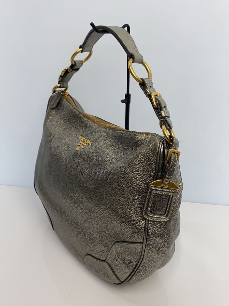 PRADA Tote Bag Handbag Leather Silver Solid PRADA 2