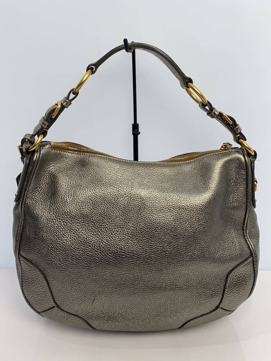 PRADA Tote Bag Handbag Leather Silver Solid PRADA 3