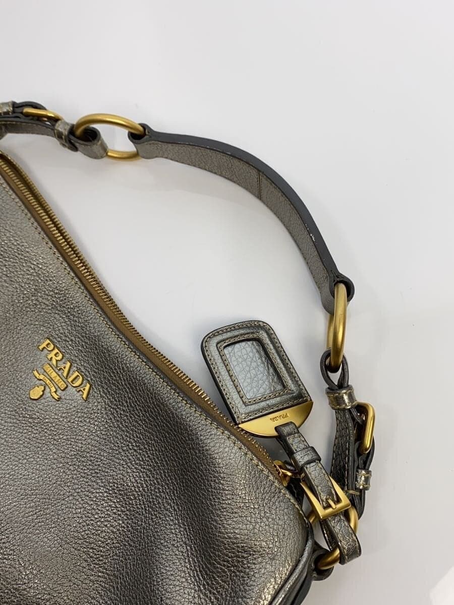 PRADA Tote Bag Handbag Leather Silver Solid PRADA 9