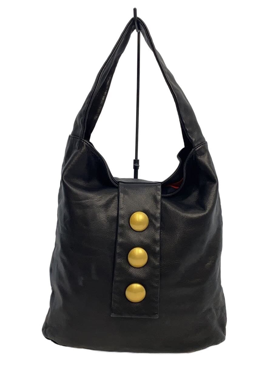 Kawa-kawa one-shoulder gold button corner wear present leather black Kawa-kawa