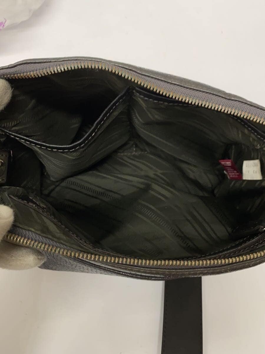 FUJITAKA Shoulder Bag Leather GRY Solid 6