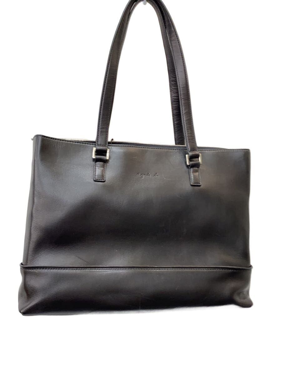 agnes b VOYAGE Tote Bag Leather BLK Solid mda-02