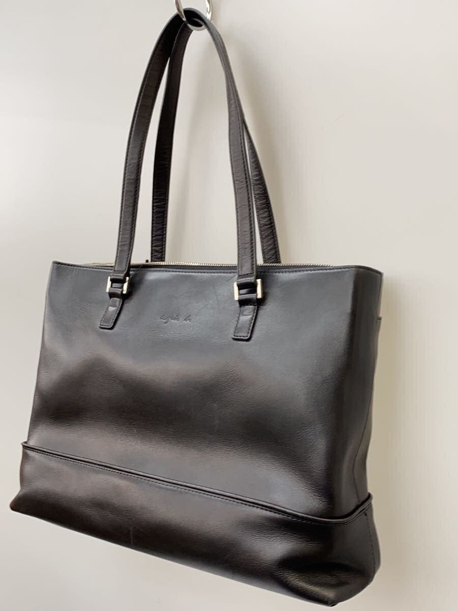 agnes b VOYAGE Tote Bag Leather BLK Solid mda-02 2