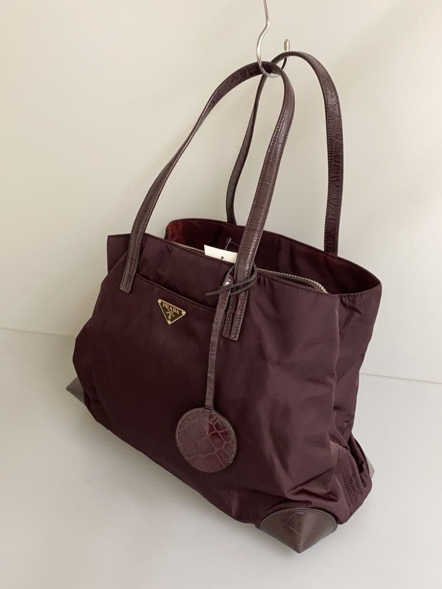 PRADA Tote Bag Nylon Brown Solid 2