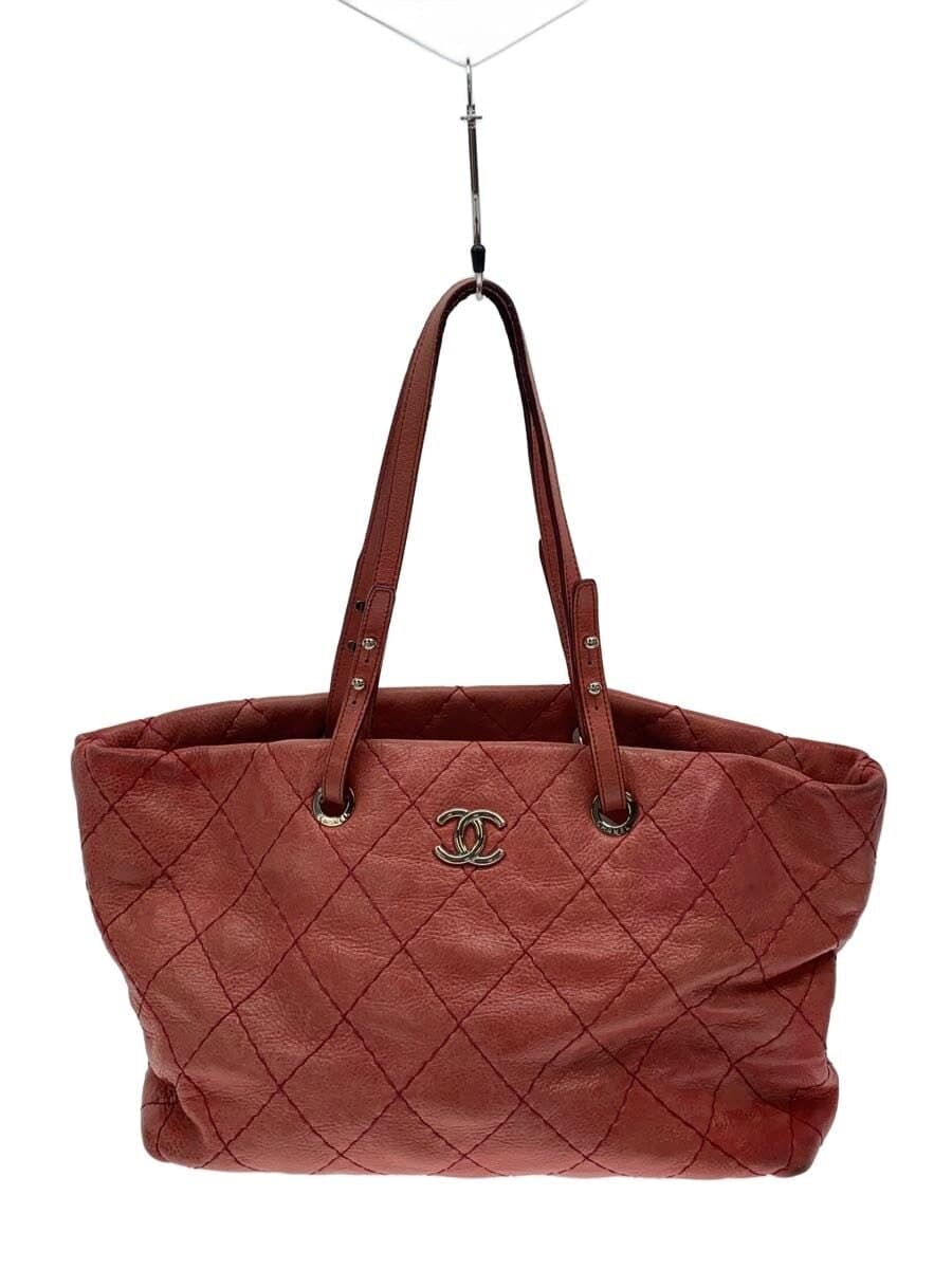 CHANEL On the Road Wild Stitch Tote Bag Leather Pink Solid CHANEL