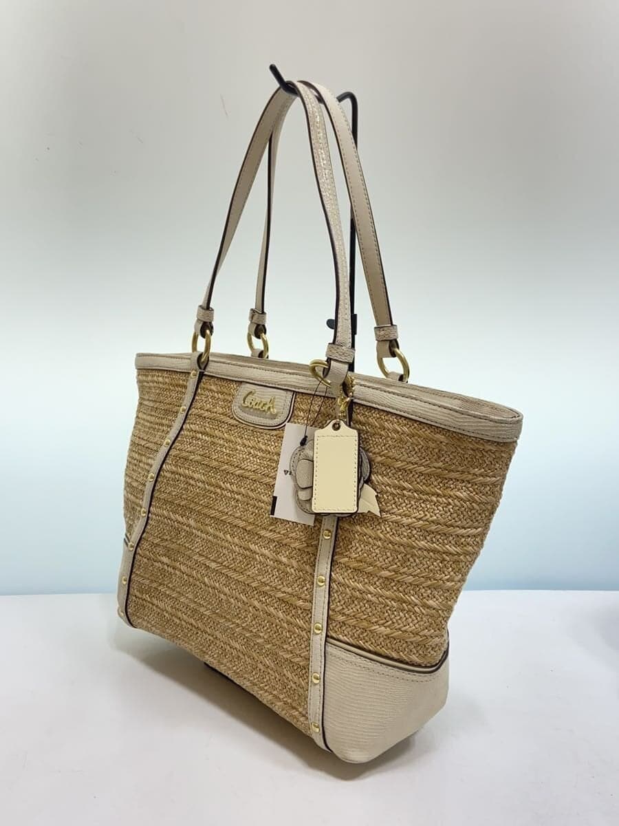 COACH Basket Bag Tote Bag_ Straw -- WHT 21959 2