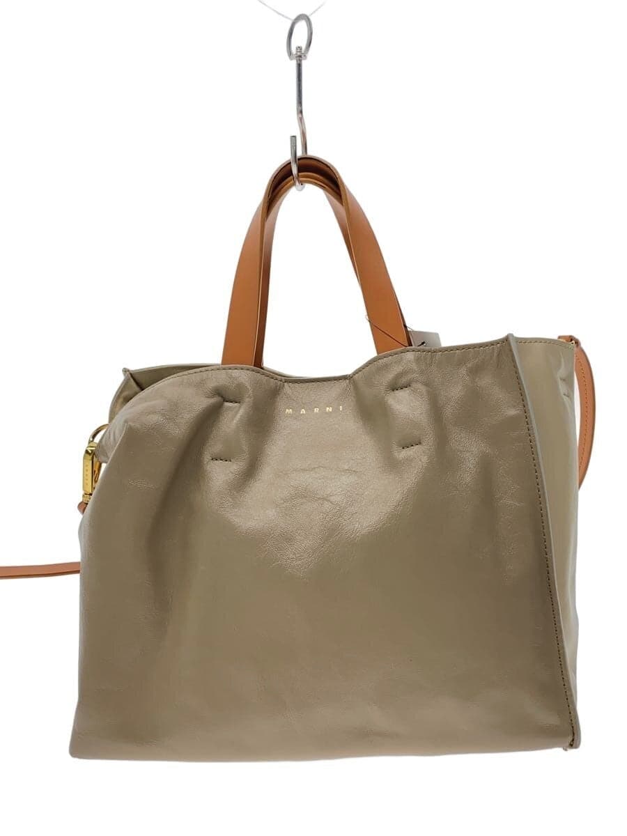 MARNIMUSEO SOFT EW SMALL 2WAY Tote Bag Cowhide BEG SHMP0069U0P2644