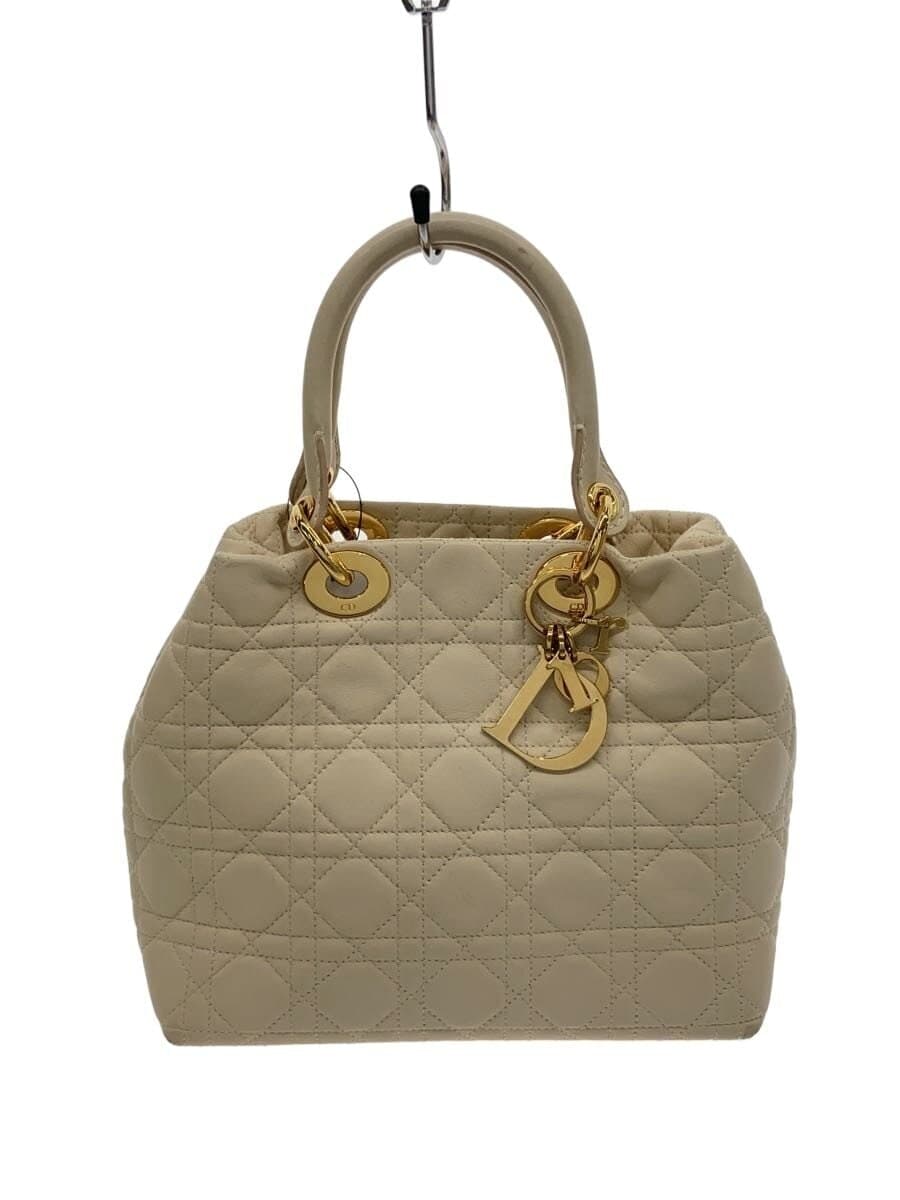 Christian Dior Cannage Quilted Handbag Leather IVO Solid Color
