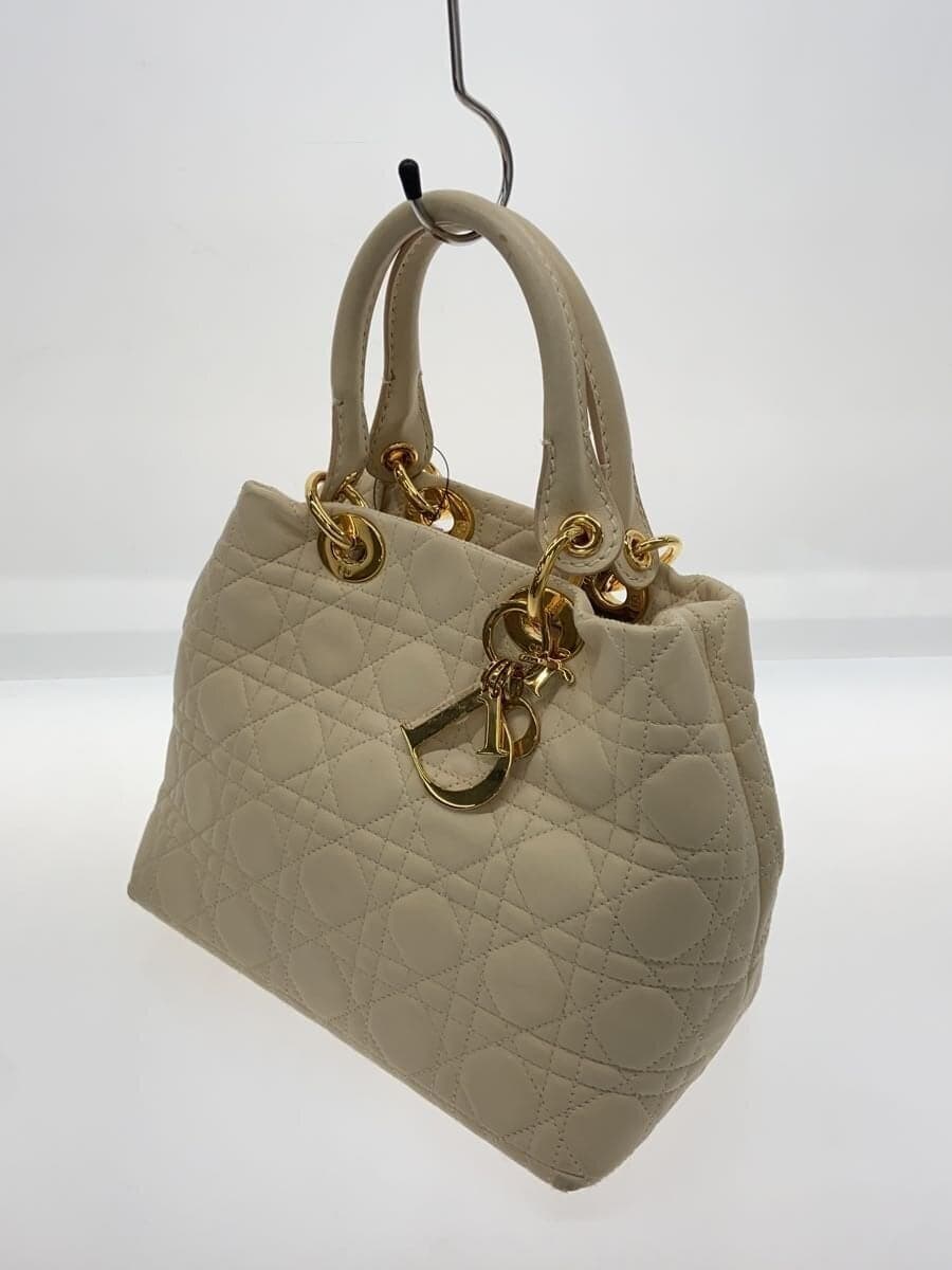 Christian Dior Cannage Quilted Handbag Leather IVO Solid Color 2