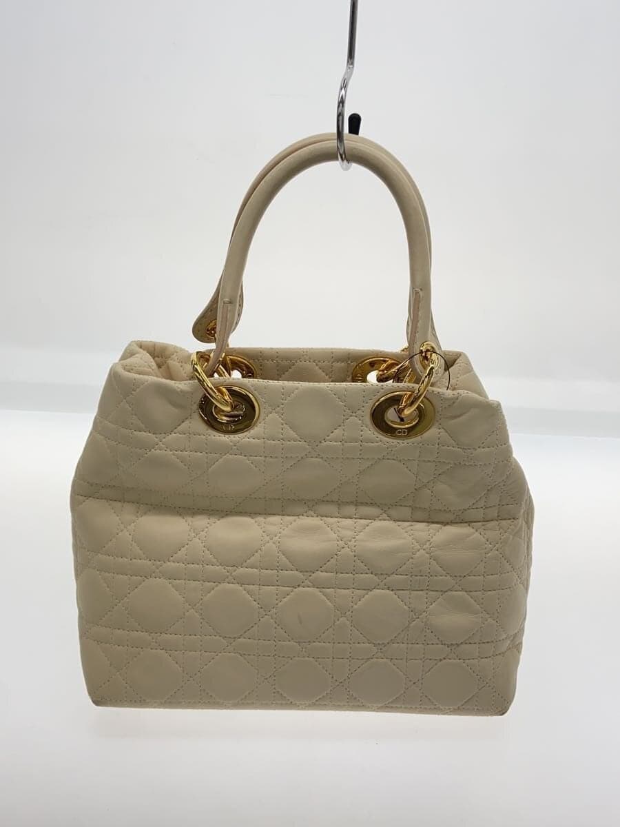 Christian Dior Cannage Quilted Handbag Leather IVO Solid Color 3