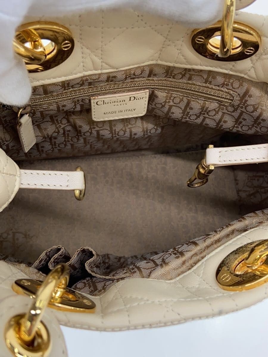 Christian Dior Cannage Quilted Handbag Leather IVO Solid Color 6