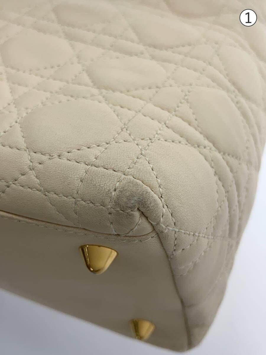 Christian Dior Cannage Quilted Handbag Leather IVO Solid Color 7