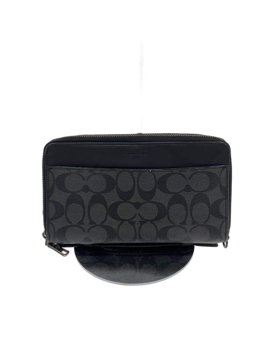 COACH Organizer Double Zip Round Second Bag PVC BLK All Over Pattern