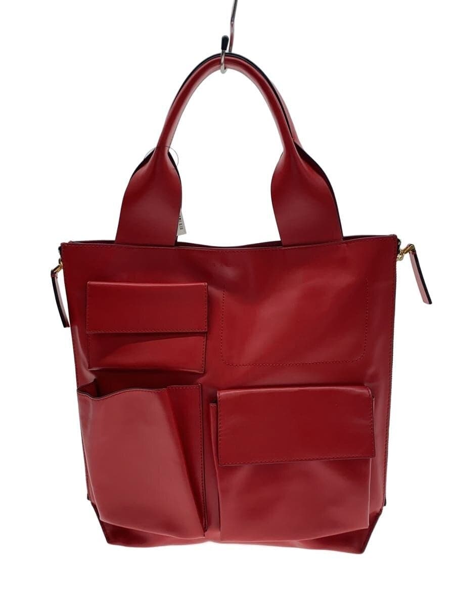 MARNI Multi Pocket Tote Bag Leather RED Solid SHMPV12U01 P3269