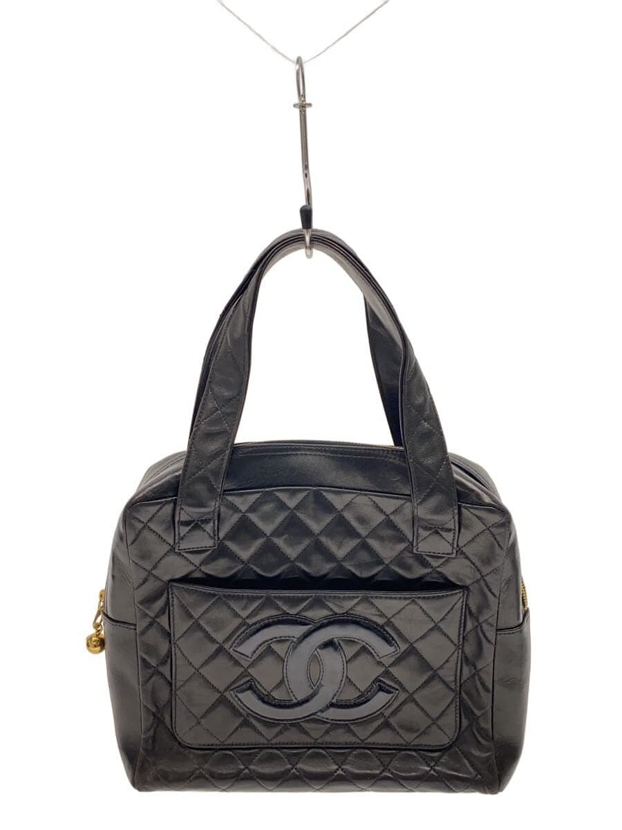 CHANEL handbag leather black plain