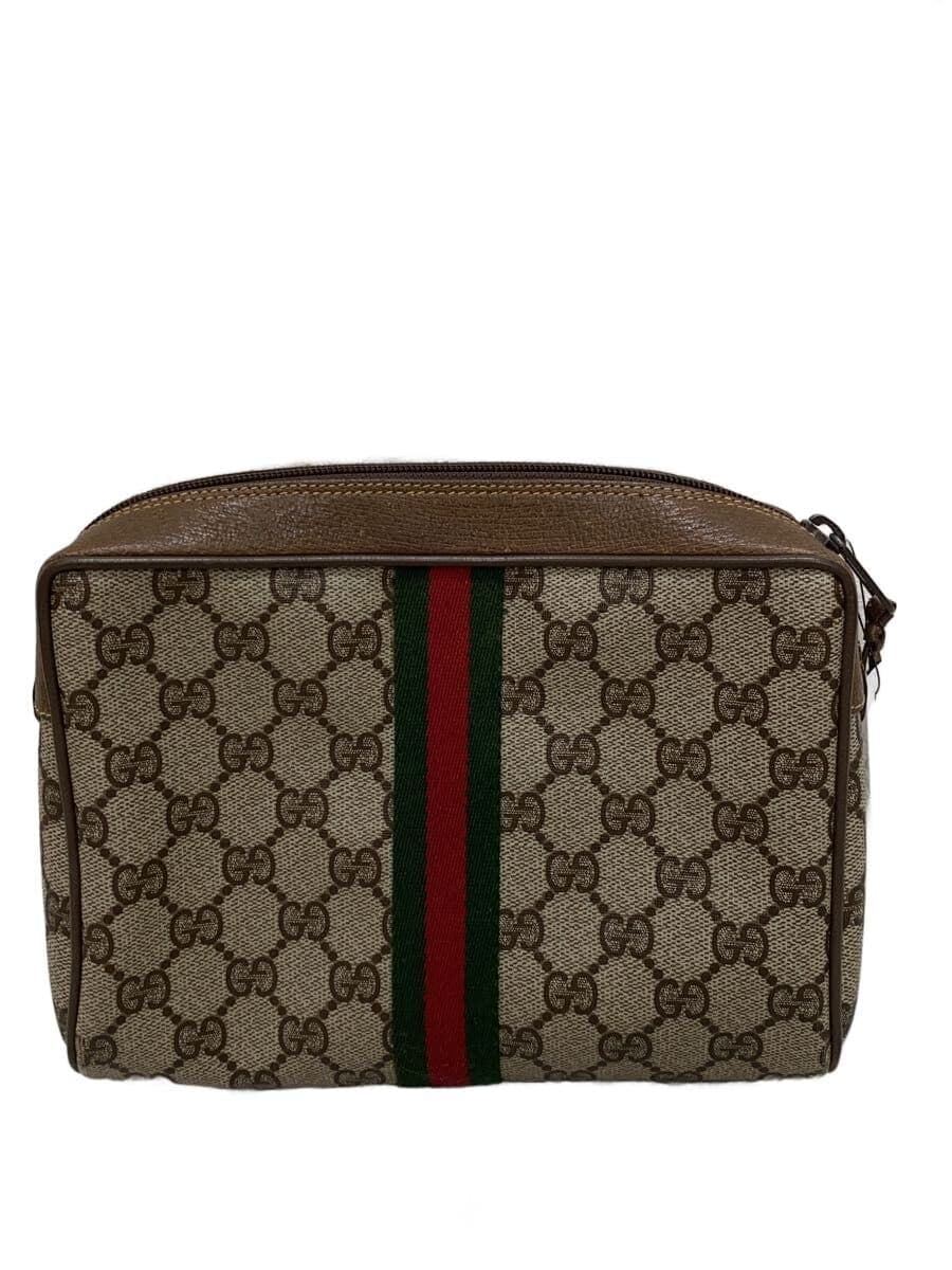 GUCCI Pouch Leather Beige All-over pattern Sherry Line Clutch Bag Condition