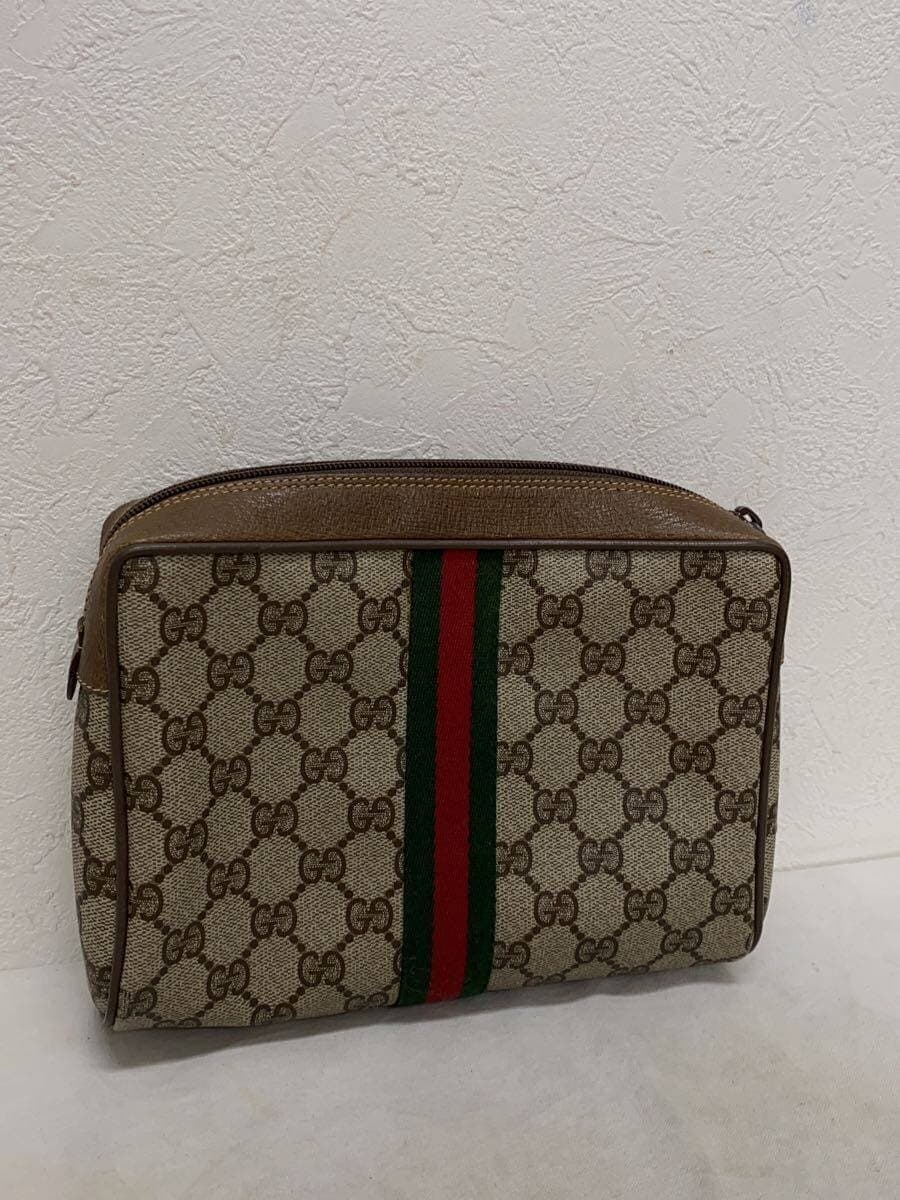 GUCCI Pouch Leather Beige All-over pattern Sherry Line Clutch Bag Condition 2