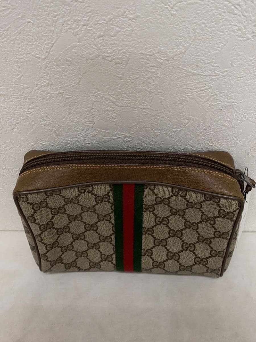 GUCCI Pouch Leather Beige All-over pattern Sherry Line Clutch Bag Condition 3