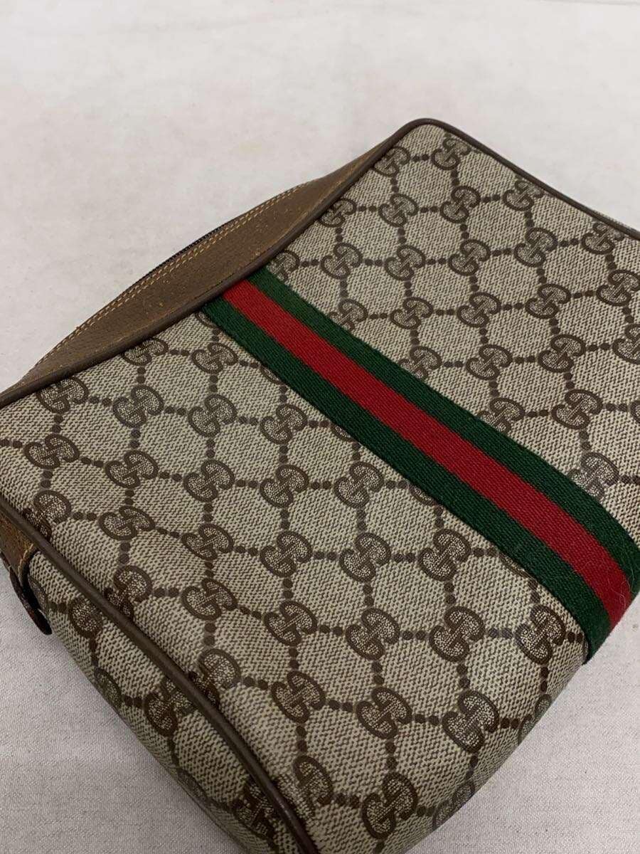 GUCCI Pouch Leather Beige All-over pattern Sherry Line Clutch Bag Condition 7