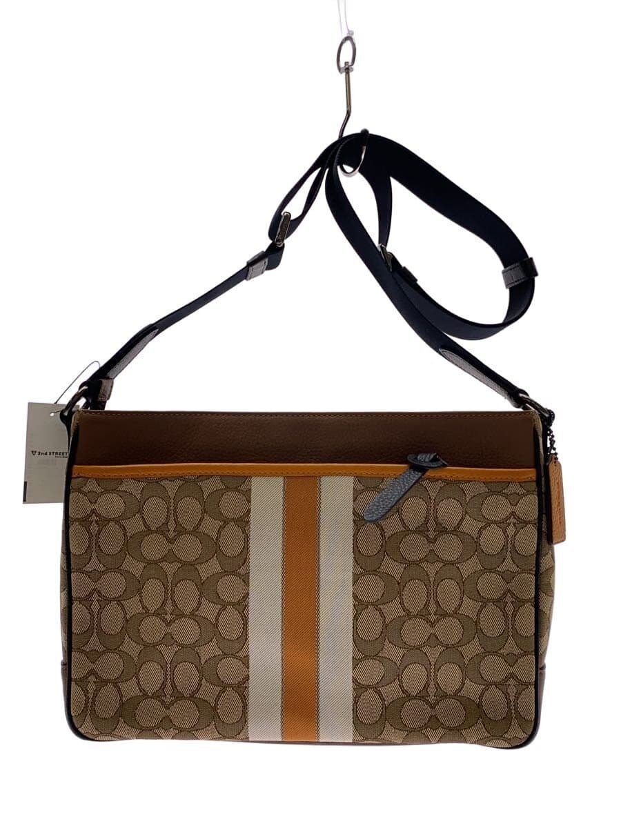 COACH Signature Leather Compi Shoulder Bag Canvas BEG All Over Pattern C5291