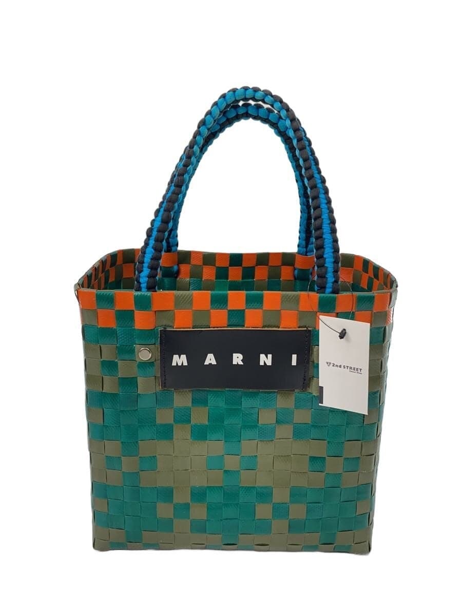 MARNI Basket Bag PVC GRN Jersey Handle Mini Basket