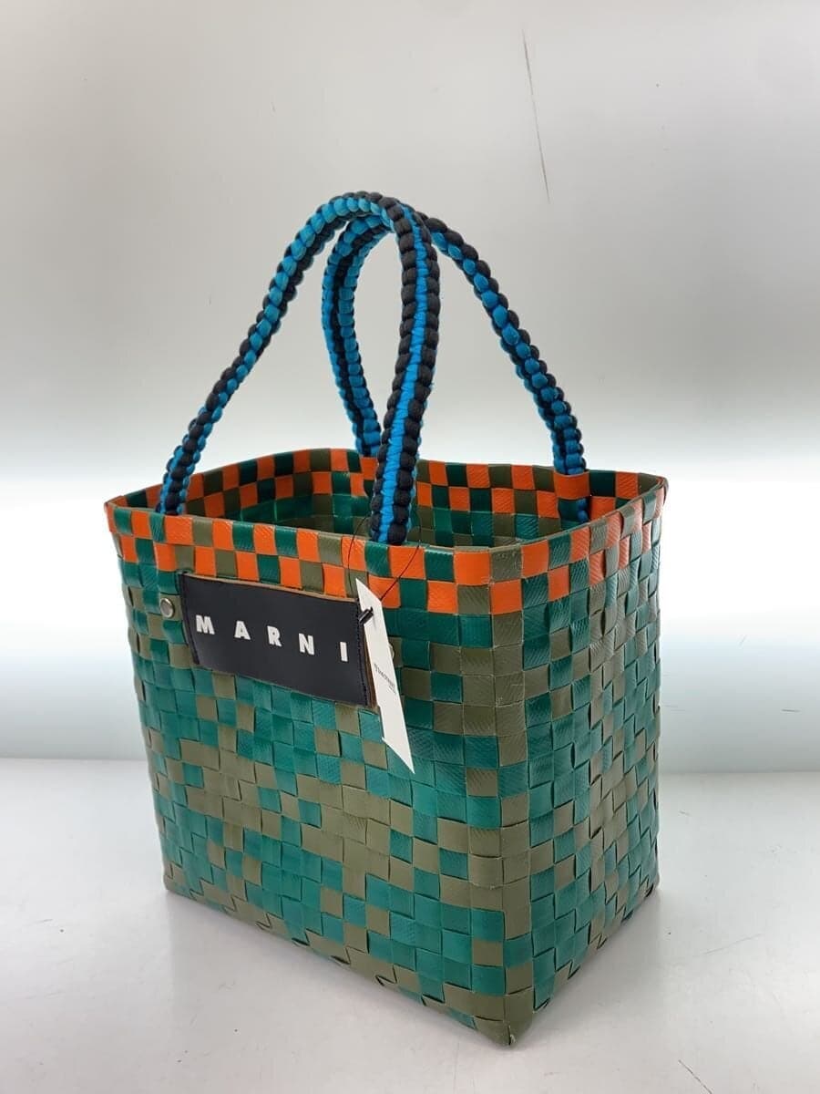 MARNI Basket Bag PVC GRN Jersey Handle Mini Basket 2