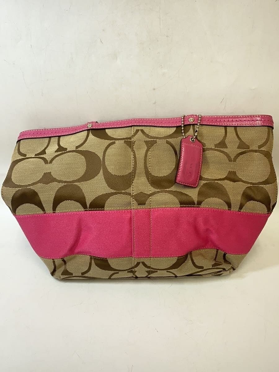 COACH Stripe Tote Signature Pink Leather Canvas BEG Allover Pattern F13548 3