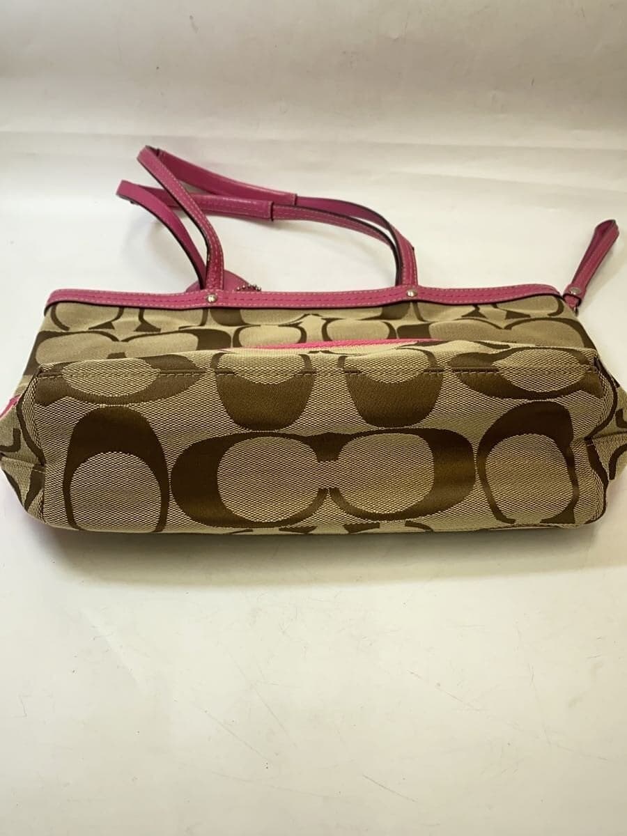 COACH Stripe Tote Signature Pink Leather Canvas BEG Allover Pattern F13548 4