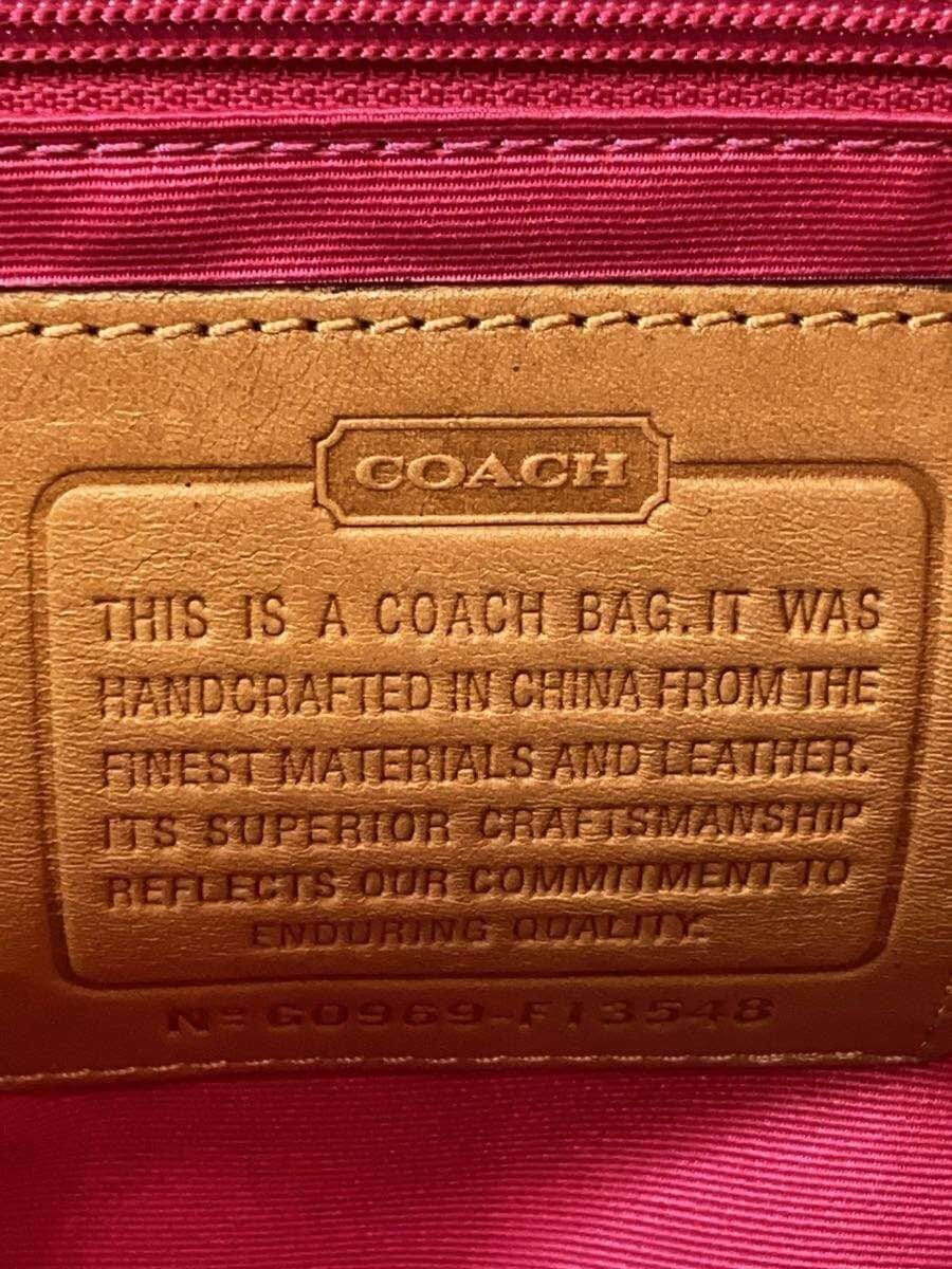 COACH Stripe Tote Signature Pink Leather Canvas BEG Allover Pattern F13548 5